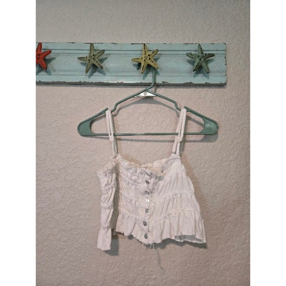 POL White Smocked Button Down Crop Top Medium